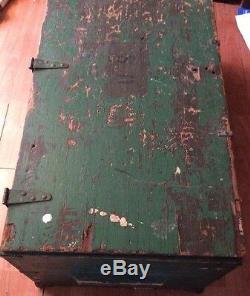 Vintage US MILITARY ARMY Wooden Gear Trunk Chest Storage Box 31x17x14 Antique