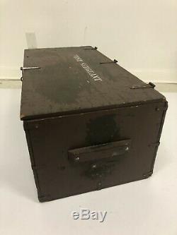 Vintage WOOD FOOT LOCKER w Tray military US army trunk chest Green storage box 4