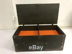 Vintage WOOD FOOT LOCKER w Tray military US army trunk chest Green storage box 4