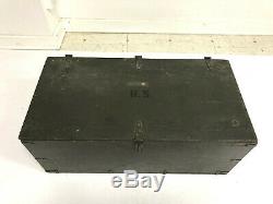 Vintage WOOD FOOT LOCKER w Tray military US army trunk chest Green storage box 5