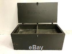 Vintage WOOD FOOT LOCKER w Tray military US army trunk chest Green storage box 5