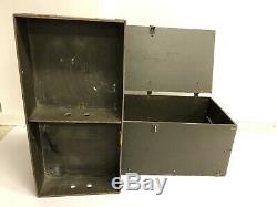 Vintage WOOD FOOT LOCKER w Tray military US army trunk chest Green storage box 5