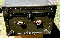 Vintage WW2 Military Metal FOOT LOCKER Military Trunk Chest Veteran Army 1940