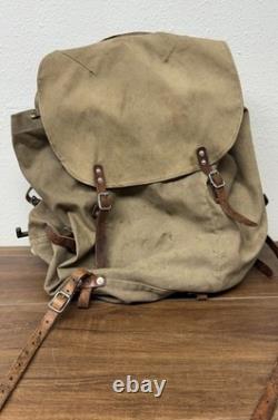 Vintage WW2 Swedish Military Metal Framed Canvas And Leather Backpack
