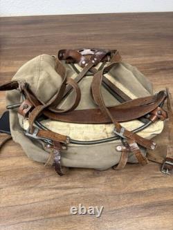 Vintage WW2 Swedish Military Metal Framed Canvas And Leather Backpack