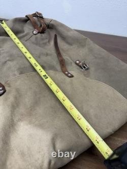 Vintage WW2 Swedish Military Metal Framed Canvas And Leather Backpack