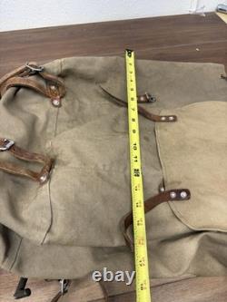 Vintage WW2 Swedish Military Metal Framed Canvas And Leather Backpack