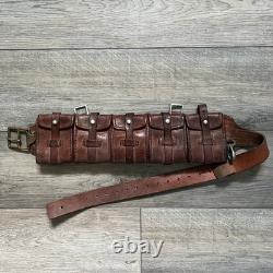 Vintage WWI WWII Swiss Military Army Leather Cartridge Bandolier Ammo Pouch Belt