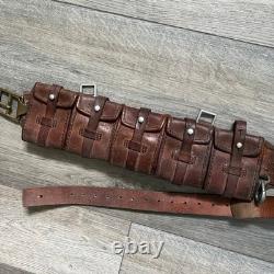 Vintage WWI WWII Swiss Military Army Leather Cartridge Bandolier Ammo Pouch Belt