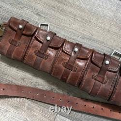 Vintage WWI WWII Swiss Military Army Leather Cartridge Bandolier Ammo Pouch Belt