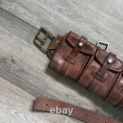 Vintage WWI WWII Swiss Military Army Leather Cartridge Bandolier Ammo Pouch Belt