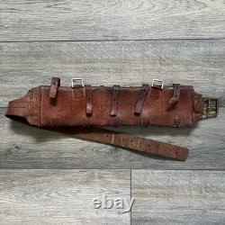 Vintage WWI WWII Swiss Military Army Leather Cartridge Bandolier Ammo Pouch Belt