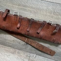 Vintage WWI WWII Swiss Military Army Leather Cartridge Bandolier Ammo Pouch Belt