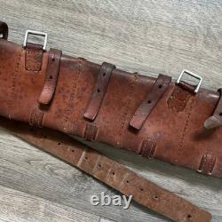 Vintage WWI WWII Swiss Military Army Leather Cartridge Bandolier Ammo Pouch Belt