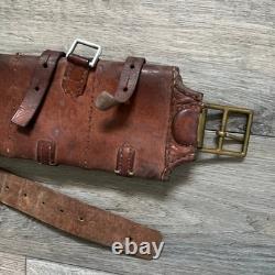 Vintage WWI WWII Swiss Military Army Leather Cartridge Bandolier Ammo Pouch Belt