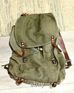 Vintage WWII Swedish Army Military Framed Canvas Leather Backpack Ruck 3 Crown