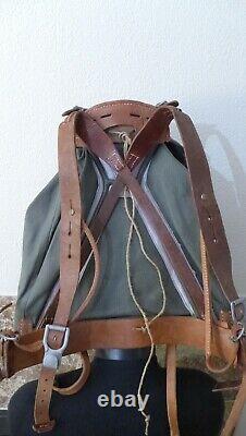 Vintage WWII Swedish Army Military Framed Canvas Leather Backpack Ruck 3 Crown