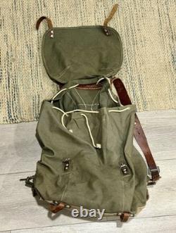 Vintage WWII Swedish Army Military Framed Canvas Leather Backpack Ruck 3 Crown