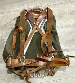 Vintage WWII Swedish Army Military Framed Canvas Leather Backpack Ruck 3 Crown