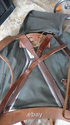 Vintage WWII Swedish Army Military Framed Canvas Leather Backpack Ruck 3 Crown