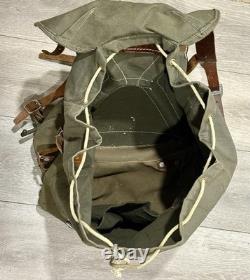 Vintage WWII Swedish Army Military Framed Canvas Leather Backpack Ruck 3 Crown