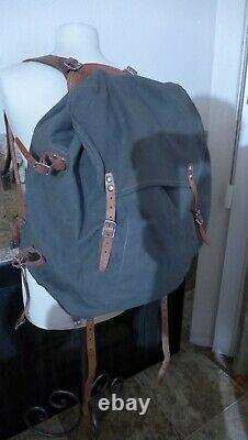 Vintage WWII Swedish Army Military Framed Canvas Leather Backpack Ruck 3 Crown