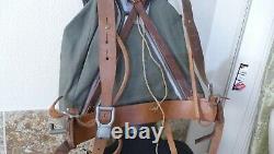 Vintage WWII Swedish Army Military Framed Canvas Leather Backpack Ruck 3 Crown