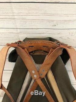 Vintage WWII Swedish Army Military Framed Canvas Leather Backpack Ruck 3 Crown W