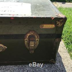 Vintage Wood Fiber Foot Locker US ARMY Military Chest Trunk Storage Box Green