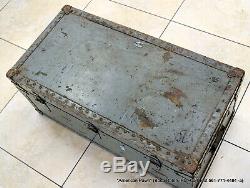 Vintage Wood & Metal Military US Army Navy Chest Box Footlocker Trunk Circa WWII