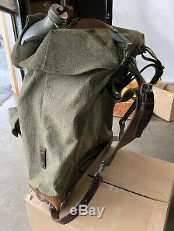 Vtg'60s SWISS ARMY Salt & Pepper Canvas Leather Backpack Military Rucksack Pack