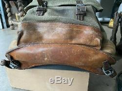 Vtg'60s SWISS ARMY Salt & Pepper Canvas Leather Backpack Military Rucksack Pack