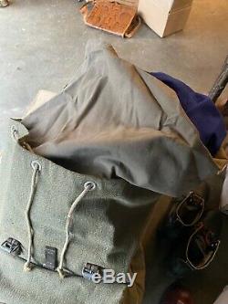 Vtg'60s SWISS ARMY Salt & Pepper Canvas Leather Backpack Military Rucksack Pack