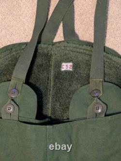 Vtg Bib Overalls Men Swedish Army Military Canvas Sherpa Lined Snow Pants C52