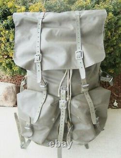 Vtg Large SWISS ARMY Military Rubberized Canvas Leather Backpack Rucksack