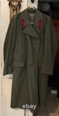 Vtg SWEDISH RED LAPEL GRAY ARMY MILITARY TRENCH COAT, WOOL N88M