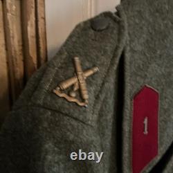 Vtg SWEDISH RED LAPEL GRAY ARMY MILITARY TRENCH COAT, WOOL N88M