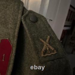 Vtg SWEDISH RED LAPEL GRAY ARMY MILITARY TRENCH COAT, WOOL N88M