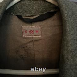Vtg SWEDISH RED LAPEL GRAY ARMY MILITARY TRENCH COAT, WOOL N88M