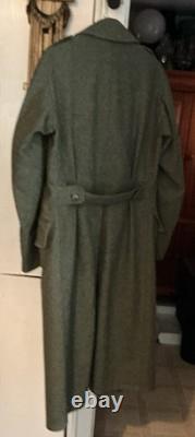 Vtg SWEDISH RED LAPEL GRAY ARMY MILITARY TRENCH COAT, WOOL N88M