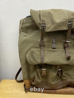 Vtg Swiss Army Military Backpack Rucksack Salt Pepper Canvas Leather 1960