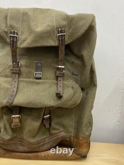 Vtg Swiss Army Military Backpack Rucksack Salt Pepper Canvas Leather 1960