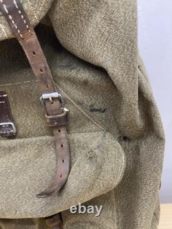 Vtg Swiss Army Military Backpack Rucksack Salt Pepper Canvas Leather 1960