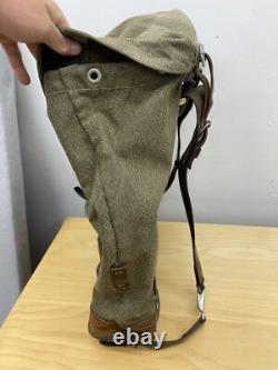 Vtg Swiss Army Military Backpack Rucksack Salt Pepper Canvas Leather 1960