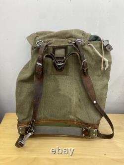 Vtg Swiss Army Military Backpack Rucksack Salt Pepper Canvas Leather 1960