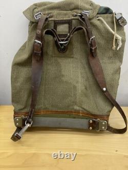 Vtg Swiss Army Military Backpack Rucksack Salt Pepper Canvas Leather 1960
