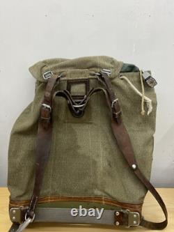 Vtg Swiss Army Military Backpack Rucksack Salt Pepper Canvas Leather 1960