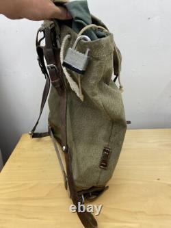 Vtg Swiss Army Military Backpack Rucksack Salt Pepper Canvas Leather 1960