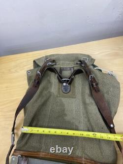 Vtg Swiss Army Military Backpack Rucksack Salt Pepper Canvas Leather 1960