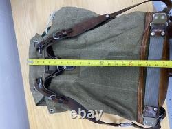 Vtg Swiss Army Military Backpack Rucksack Salt Pepper Canvas Leather 1960